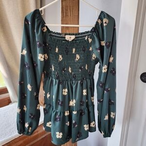 Like New Forest Green Foral Tiered Blouse, Made in USA